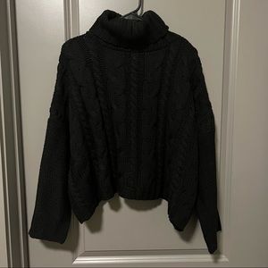 Black chunky crop turtleneck sweater